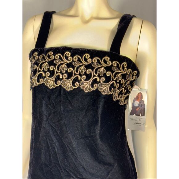 Vintage Tops - Vintage Lucie Ann II Black Velvet Gold Embroidered Tank Top NWT Size 34 Made in‎